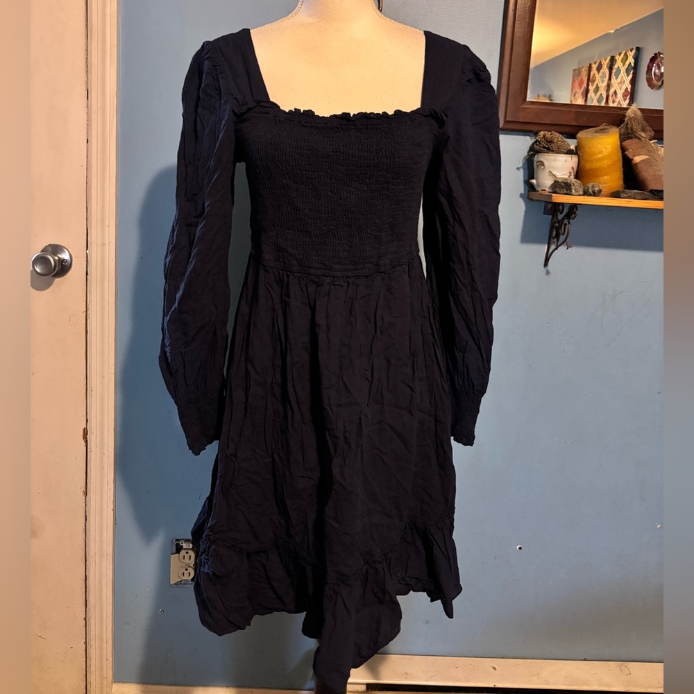 Zaxxy, Linen Blend, Smocked, Long Sleeve, Dress